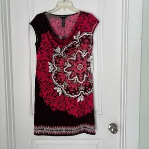NWT B Calm Pink Brown Medallion Print Cowl Neck Dress